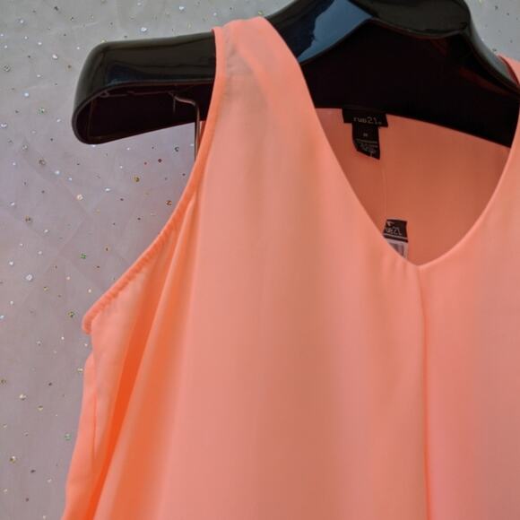RUE 21 New Coral Dressy Semi Sheer Tank Medium - Picture 2 of 5